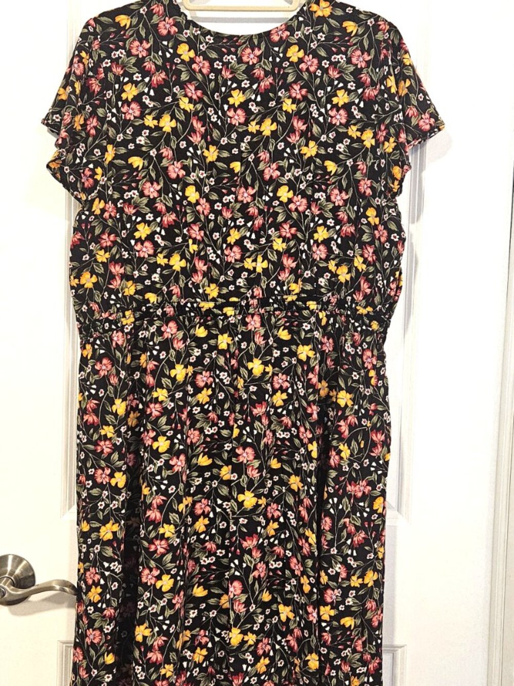 Old Navy Floral Dress XL Black Pink Yellow Flutter Sleeve - Picture 2 of 7